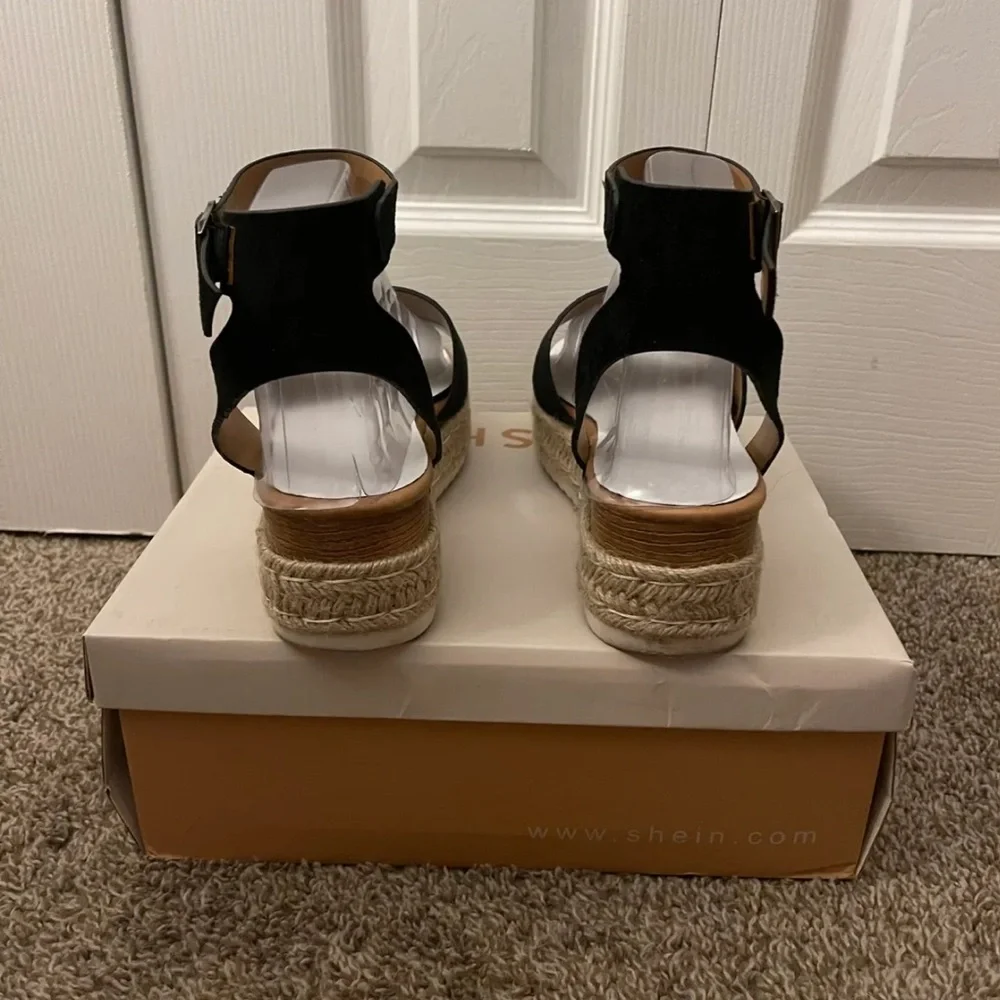 Womens Black Ankle Strap Espadrille Platform Sandals
